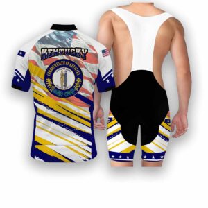 Kentucky States Cycling Jersey, USA Flag Men Women Jersey Full Kit - Short Sleeve Cycling Jersey Kit-White