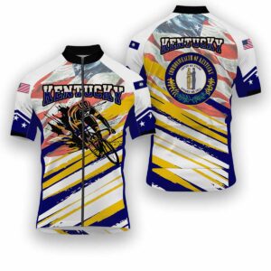 Kentucky States Cycling Jersey, USA Flag Men Women Jersey Full Kit - Short Sleeve Cycling Jersey-White