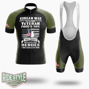 Korean War, Proud Son Korean War Veteran, Veteran Son Pride Cycling Jersey - Short Sleeve Cycling Jersey Kit-White