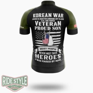 Korean War, Proud Son Korean War Veteran, Veteran Son Pride Cycling Jersey - Short Sleeve Cycling Jersey-White