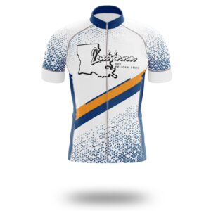 Louisiana Cycling Jersey, Louisiana Map Cycling Jersey - Short Sleeve Cycling Jersey-White