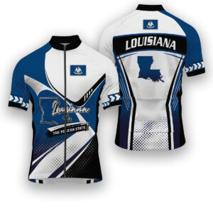Louisiana States Cycling Jersey, Maps Haftone Vintage Pattern Men Women Jersey Full Kit - Short Sleeve Cycling Jersey-White