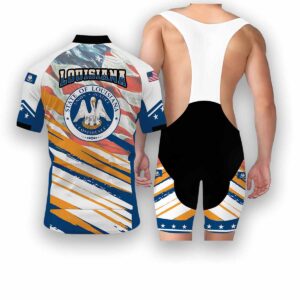 Louisiana States Cycling Jersey, USA Flag Men Women Jersey Full Kit - Short Sleeve Cycling Jersey Kit-White