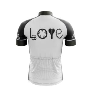 Love Cycling By Bike Part Cycling Jersey, LOVE Spelled Out In Bike Pedal Wheel Seat And Chain Cycling Kit