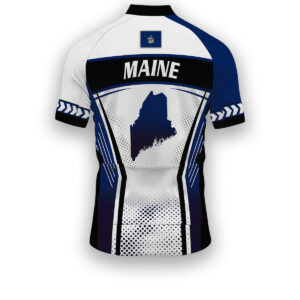 Maine States Cycling Jersey, Maps Haftone Vintage Pattern Men Women Jersey Full Kit - Short Sleeve Cycling Jersey-White
