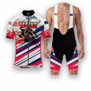 Maine States Cycling Jersey, USA Flag Men Women Jersey Full Kit - Short Sleeve Cycling Jersey Kit-White