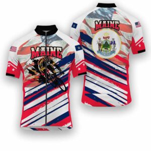 Maine States Cycling Jersey, USA Flag Men Women Jersey Full Kit - Short Sleeve Cycling Jersey-White