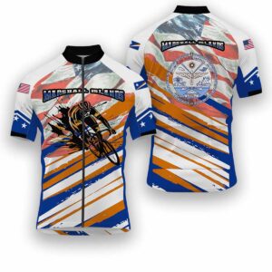 Marshall Islands States Cycling Jersey, USA Flag Men Women Jersey Full Kit - Short Sleeve Cycling Jersey-White