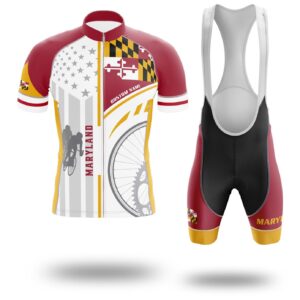 Maryland Cycling Jersey Personalized Name, Maryland Flag Cycling Set - Short Sleeve Cycling Jersey Kit-White