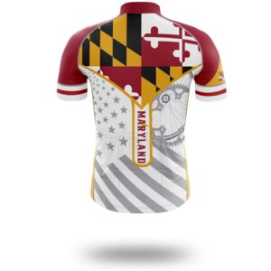 Maryland Cycling Jersey Personalized Name, Maryland Flag Cycling Set - Short Sleeve Cycling Jersey-White