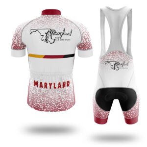 Maryland Cycling Jersey Unique and Bib Short, Maryland Map Cycling Jersey - Short Sleeve Cycling Jersey Kit-White