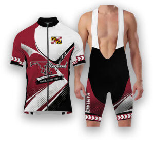 Maryland States Cycling Jersey, Maps Haftone Vintage Pattern Men Women Jersey Full Kit - Short Sleeve Cycling Jersey Kit-White