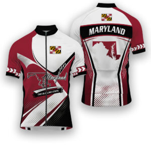 Maryland States Cycling Jersey, Maps Haftone Vintage Pattern Men Women Jersey Full Kit - Short Sleeve Cycling Jersey-White