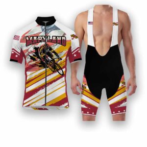 Maryland States Cycling Jersey, USA Flag Men Women Jersey Full Kit - Short Sleeve Cycling Jersey Kit-White