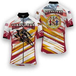 Maryland States Cycling Jersey, USA Flag Men Women Jersey Full Kit - Short Sleeve Cycling Jersey-White