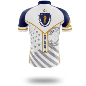 Massachusetts Cycling Jersey, Custom Name Massachusetts State Flag Cycling Set - Short Sleeve Cycling Jersey-White