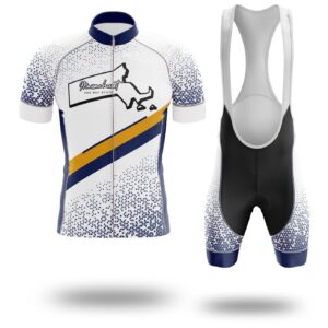 Massachusetts Cycling Jersey, Performance Massachusetts Map Cycling Jersey and Bib Short - Short Sleeve Cycling Jersey Kit-White
