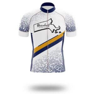 Massachusetts Cycling Jersey, Performance Massachusetts Map Cycling Jersey and Bib Short - Short Sleeve Cycling Jersey-White