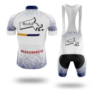 Massachusetts Cycling Jersey, Performance Massachusetts Map Cycling Jersey and Bib Short - Short Sleeve Cycling Jersey Kit-White
