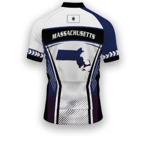 Massachusetts States Cycling Jersey, Maps Haftone Vintage Pattern Men Women Jersey Full Kit - Short Sleeve Cycling Jersey-White