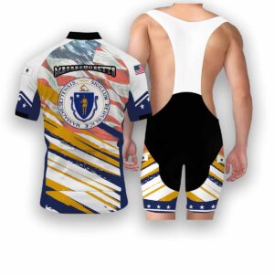 Massachusetts States Cycling Jersey, USA Flag Men Women Jersey Full Kit - Short Sleeve Cycling Jersey Kit-White