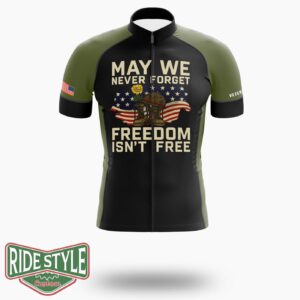 May We Never Forget Freedom Isn't Free Veterans Gift Shirt, Cycling Jersey Shirt - Short Sleeve Cycling Jersey-White