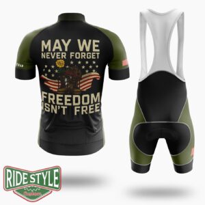 May We Never Forget Freedom Isn't Free Veterans Gift Shirt, Cycling Jersey Shirt - Short Sleeve Cycling Jersey Kit-White