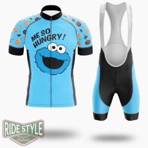 Me So Hungry Meme Cookie Monster Cycling Jersey Kit, Bicycle Clothing - Short Sleeve Cycling Jersey Kit-White