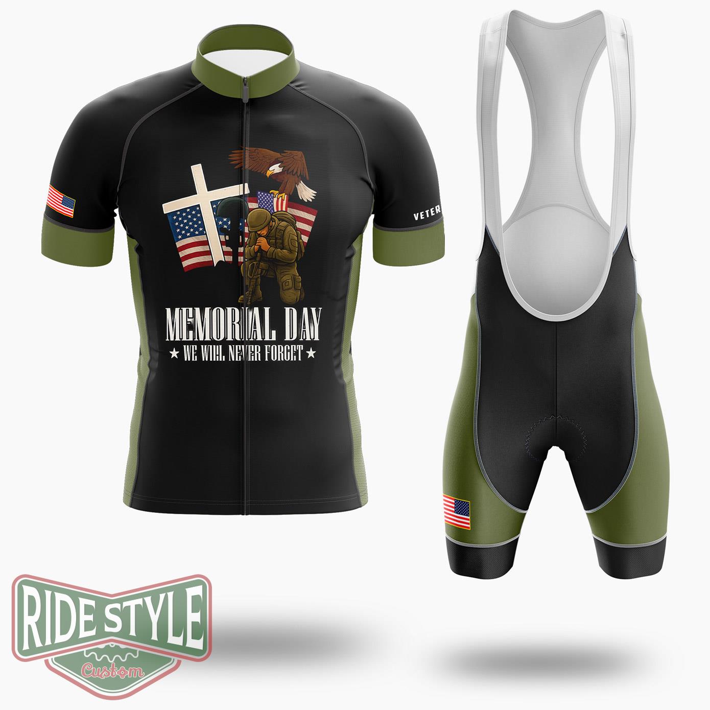 Memorial Day We Will Never Forget Patriotic Cycling Jersey Kit - Short Sleeve Cycling Jersey Kit-White