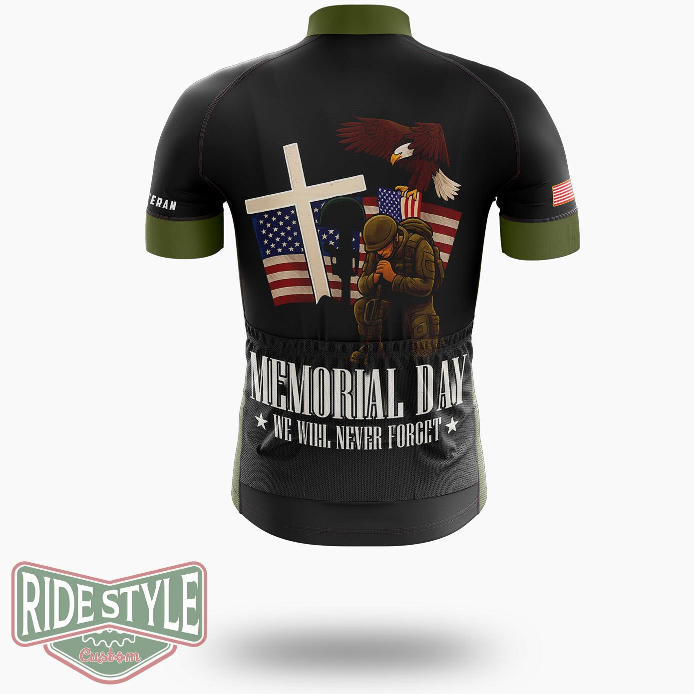 Memorial Day We Will Never Forget Patriotic Cycling Jersey Kit - Short Sleeve Cycling Jersey-White