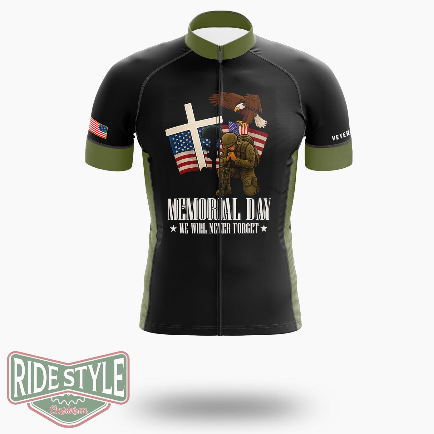 Memorial Day We Will Never Forget Patriotic Cycling Jersey Kit - Short Sleeve Cycling Jersey-White