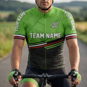 Men Cycling Jersey Green Color, Bike Jersey Custom Team Name, Custom Name, Bike Jersey - Short Sleeve Cycling Jersey-White