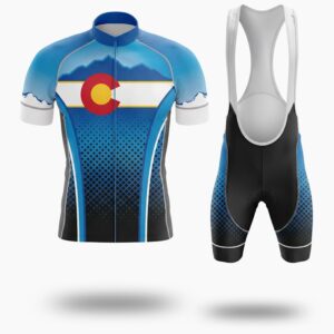 Men's Colorado Blue Cycling Jersey Full Kit - Short Sleeve Cycling Jersey Kit-White
