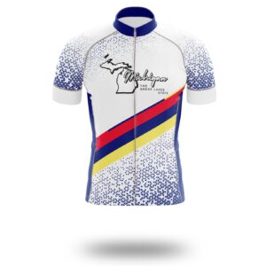 Michigan Cycling Jersey, Stylish Michigan Map State Cycling Jersey - Short Sleeve Cycling Jersey-White