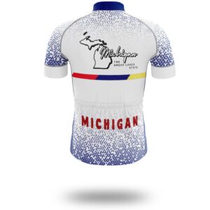 Michigan Cycling Jersey, Stylish Michigan Map State Cycling Jersey - Short Sleeve Cycling Jersey-White