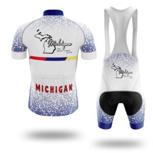 Michigan Cycling Jersey, Stylish Michigan Map State Cycling Jersey - Short Sleeve Cycling Jersey Kit-White