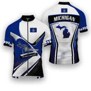Michigan States Cycling Jersey, Maps Haftone Vintage Pattern Men Women Jersey Full Kit - Short Sleeve Cycling Jersey-White
