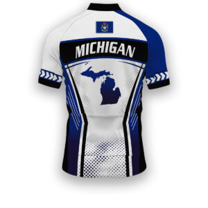 Michigan States Cycling Jersey, Maps Haftone Vintage Pattern Men Women Jersey Full Kit - Short Sleeve Cycling Jersey-White