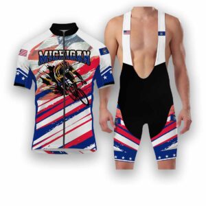 Michigan States Cycling Jersey, USA Flag Men Women Jersey Full Kit - Short Sleeve Cycling Jersey Kit-White