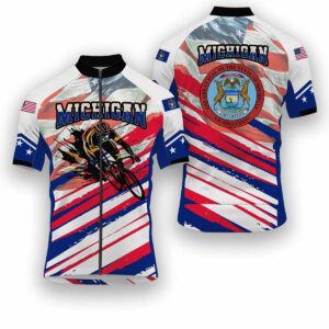 Michigan States Cycling Jersey, USA Flag Men Women Jersey Full Kit - Short Sleeve Cycling Jersey-White