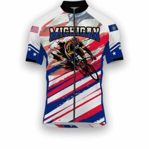 Michigan States Cycling Jersey, USA Flag Men Women Jersey Full Kit - Short Sleeve Cycling Jersey-White