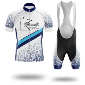 Minnesota Cycling Jersey, Minnesota The North Star State Map Cycling Jersey and Bib Short - Short Sleeve Cycling Jersey Kit-White