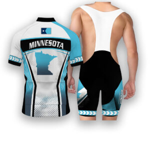 Minnesota States Cycling Jersey, Maps Haftone Vintage Pattern Men Women Jersey Full Kit - Short Sleeve Cycling Jersey Kit-White