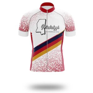 Mississippi Cycling Jersey, Mississippi Map Cycling Jersey - Short Sleeve Cycling Jersey-White