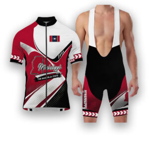 Mississippi States Cycling Jersey, Maps Haftone Vintage Pattern Men Women Jersey Full Kit - Short Sleeve Cycling Jersey Kit-White