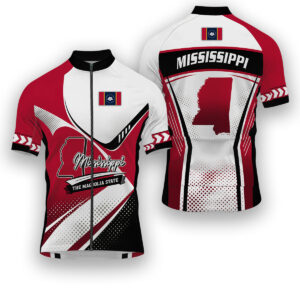 Mississippi States Cycling Jersey, Maps Haftone Vintage Pattern Men Women Jersey Full Kit - Short Sleeve Cycling Jersey-White