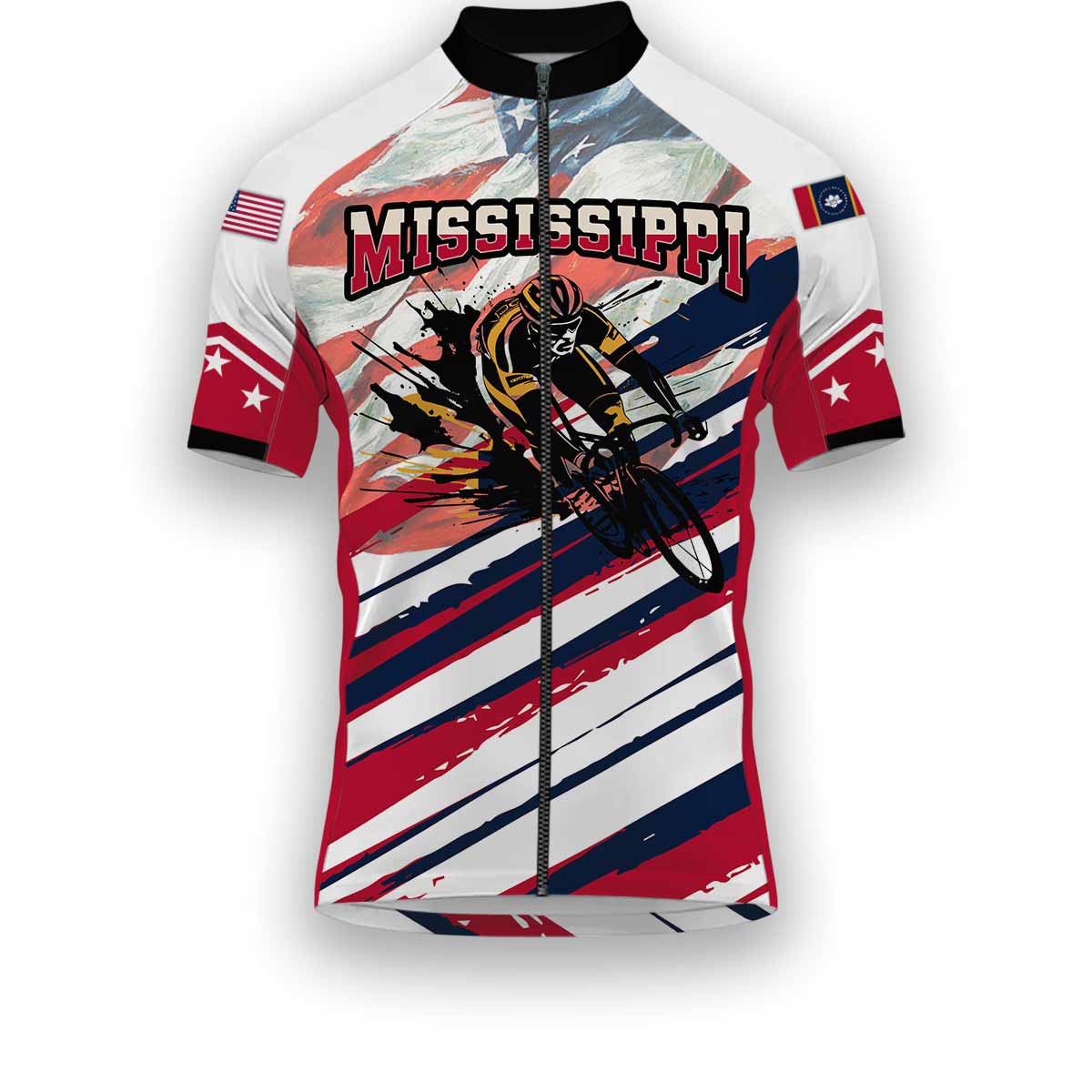 Mississippi States Cycling Jersey, USA Flag Men Women Jersey Full Kit - Short Sleeve Cycling Jersey-White