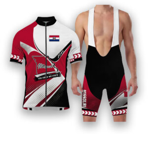 Missouri States Cycling Jersey, Maps Haftone Vintage Pattern Men Women Jersey Full Kit - Short Sleeve Cycling Jersey Kit-White