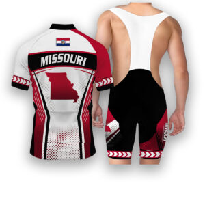 Missouri States Cycling Jersey, Maps Haftone Vintage Pattern Men Women Jersey Full Kit - Short Sleeve Cycling Jersey Kit-White