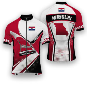 Missouri States Cycling Jersey, Maps Haftone Vintage Pattern Men Women Jersey Full Kit - Short Sleeve Cycling Jersey-White